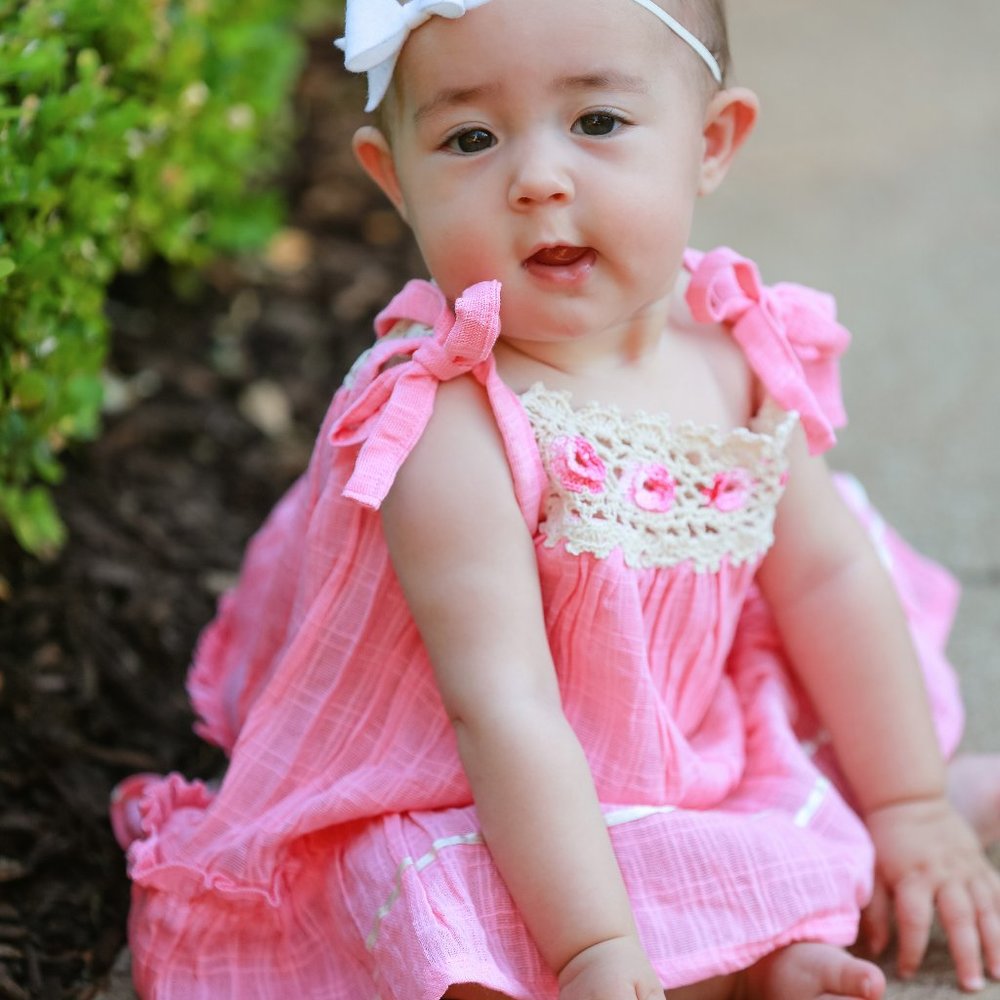 Pink Crochet Flower Pinafore Dress for Baby Girl